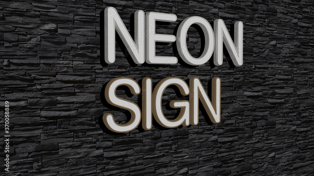 Poster 3d illustration of neon sign graphics and text made by metallic dice letters for the related meaning