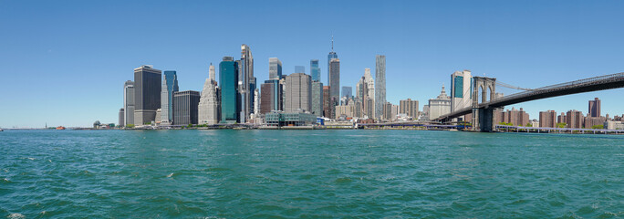 Panorama of Lower Manhattan and Brooklyn bridge