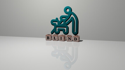 3D graphical image of BLIND vertically along with text built by metallic cubic letters from the top perspective, excellent for the concept presentation and slideshows. illustration and background