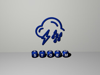 3D illustration of STORM graphics and text made by metallic dice letters for the related meanings of the concept and presentations. background and clouds - Powered by Adobe