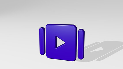 video player slider stand with shadow. 3D illustration of metallic sculpture over a white...