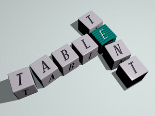 TABLE TENT combined by dice letters and color crossing for the related meanings of the concept....