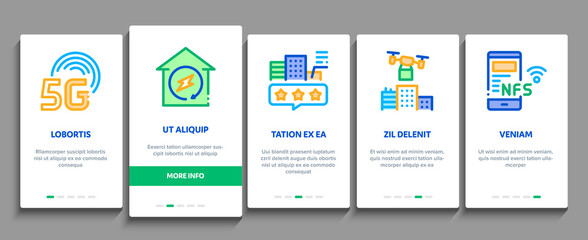 Smart City Technology Onboarding Mobile App Page Screen Vector. Smart City Tool Traffic Lights And Drone Delivery, Solar Battery And Eco Energy Plant Illustrations