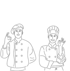 male and female chefs white background