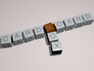 combination of CARDBOARD BOX built by cubic letters from the top perspective, excellent for the...
