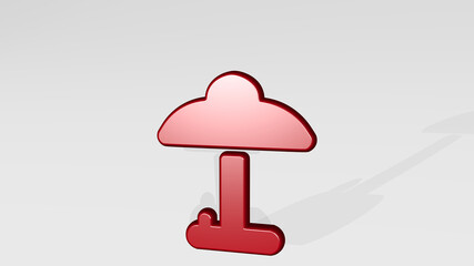 TABLE LAMP RETRO from a perspective with the shadow. A thick sculpture made of metallic materials of 3D rendering. background and wooden