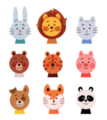 Set of simple doodle hand drawn cute animal illustrations for kids. 