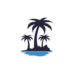 Tropical beach and palm tree logo design. Creative palm tree vector logo design	