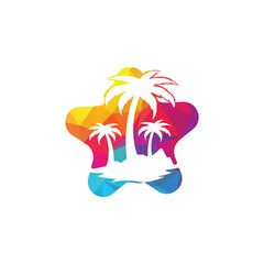 Star Beach and palm tree vector logo. Travel and tourism sign.