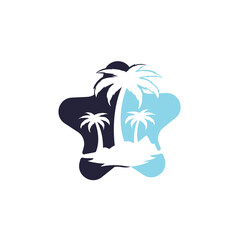 Star Beach and palm tree vector logo. Travel and tourism sign.