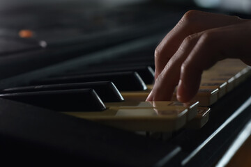 Fototapeta na wymiar Fingers playing piano on the keys