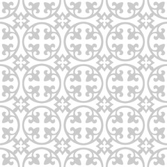 Curved fleur de lis and circle diamond pattern seamless repeat background © Estalon Industries