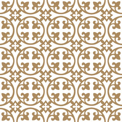 Curved fleur de lis and circle diamond pattern seamless repeat background © Estalon Industries