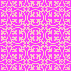 Curved fleur de lis and circle diamond pattern seamless repeat background
