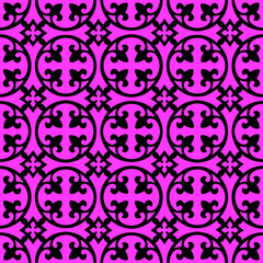 Curved fleur de lis and circle diamond pattern seamless repeat background