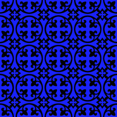 Curved fleur de lis and circle diamond pattern seamless repeat background