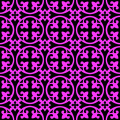Curved fleur de lis and circle diamond pattern seamless repeat background