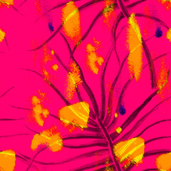 Tropical Leaf. Red Modern Motif. Jungle Print.