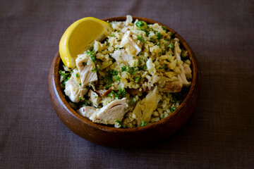 Greek Style Chicken with Cauliflower Rice, lemon and Parsely