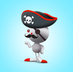 cute Pirate character red line 3d Rendering