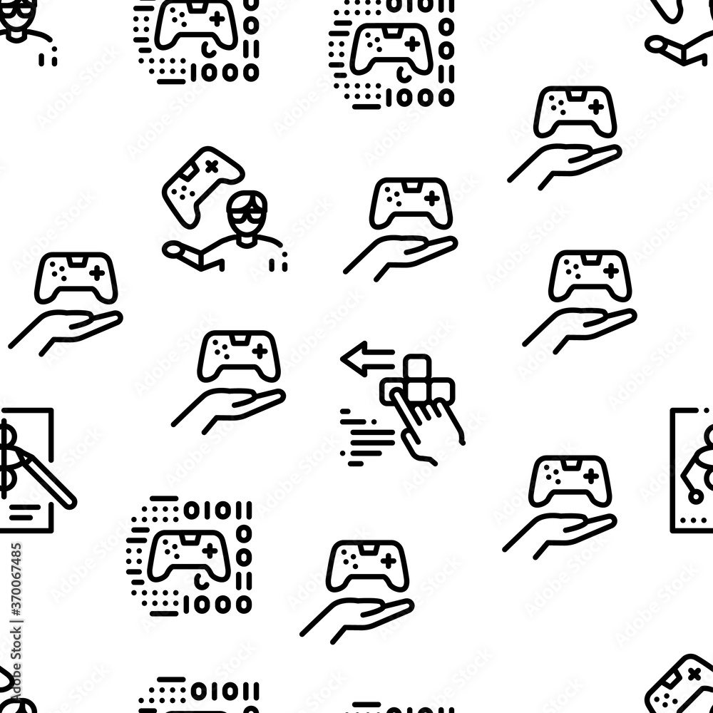 Aufkleber video game development seamless pattern vector thin line. illustrations