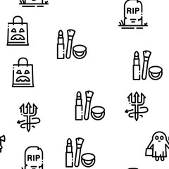 Halloween Celebration Seamless Pattern Vector Thin Line. Illustrations