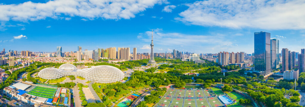 Aerial photos of Wenhua Park, Foshan City, Guangdong Province, China
