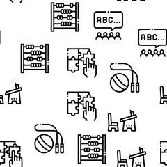 Preschool Education Seamless Pattern Vector Thin Line. Illustrations