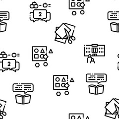 Preschool Education Seamless Pattern Vector Thin Line. Illustrations