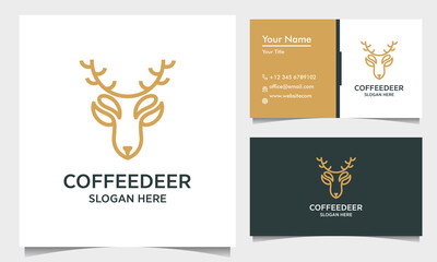 Minimal deer outline logo design template with business card, coffee deer logo inspiration