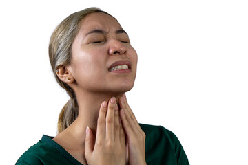 Young asian lady with sore throat