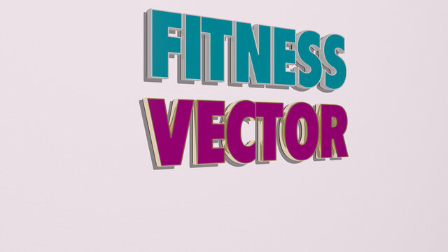 3D graphical image of fitness vector vertically along with text built by metallic cubic letters from the top perspective, excellent for the concept presentation and slideshows. exercise and woman