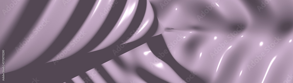Poster ultra wide 3d abstract background of curved geometrical patterns of plum color with lighting and sha