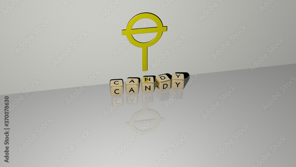Aufkleber 3d illustration of candy graphics and text made by metallic dice letters for the related meanings of