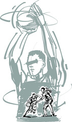 Fototapeta na wymiar sketch of a basketball player man with a basketball ball