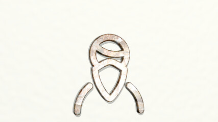 CRIME MAN RIOT on the wall. 3D illustration of metallic sculpture over a white background with mild texture. concept and criminal