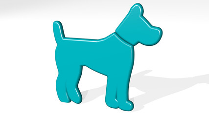 Fototapeta premium DOG stand with shadow. 3D illustration of metallic sculpture over a white background with mild texture. animal and cute