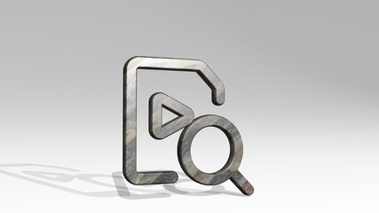 Obraz premium video file search casting shadow from a perspective. A thick sculpture made of metallic materials of 3D rendering. illustration and background