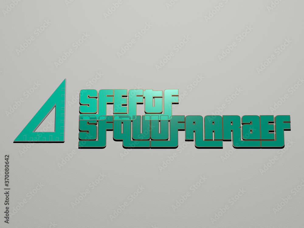 Poster 3d illustration of set square graphics and text made by metallic dice letters for the related meanin