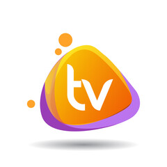 Letter TV logo in triangle splash and colorful background, letter combination logo design for creative industry, web, business and company.