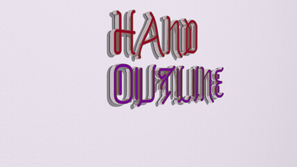 3D illustration of HAND OUTLINE graphics and text made by metallic dice letters for the related meanings of the concept and presentations. background and drawn