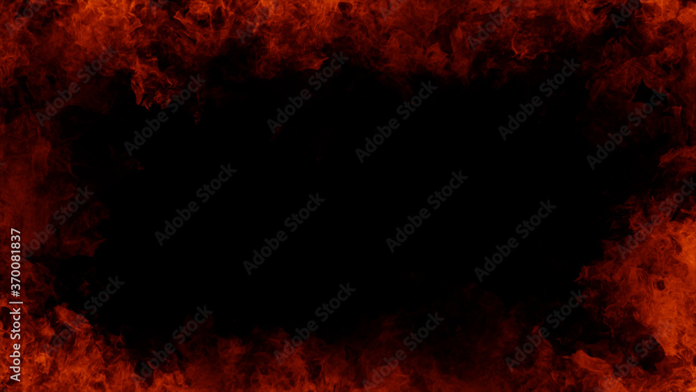 Wall mural frame of real fire flames burn motion smoke . border isolated texture overlays. film effect.