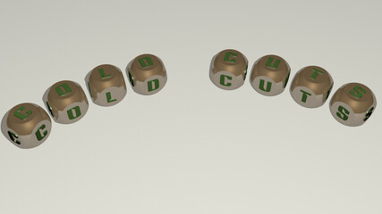 cold cuts combined by dice letters and color crossing for the related meanings of the concept. background and winter