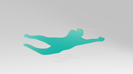 ATHLETIC SPORT ACTIVITY from a perspective on the wall. A thick sculpture made of metallic materials of 3D rendering. athlete and active