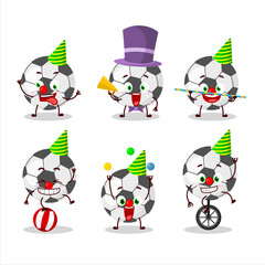 Cartoon character of soccer ball with various circus shows