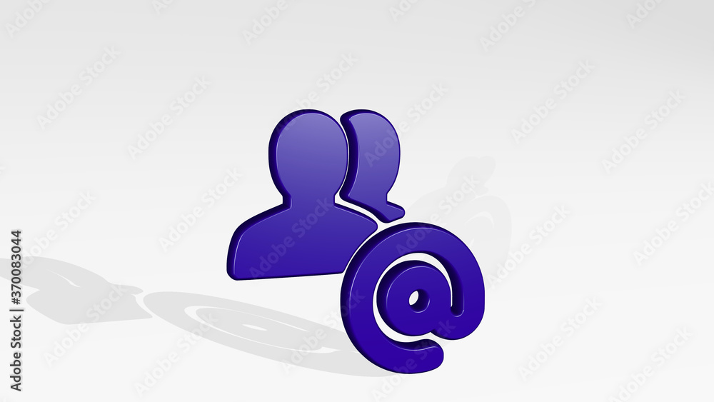 Poster multiple actions address made by 3D illustration of a shiny metallic sculpture with the shadow on light background. abstract and blue