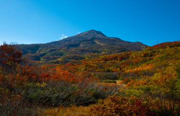 鳥海山と紅葉と青空