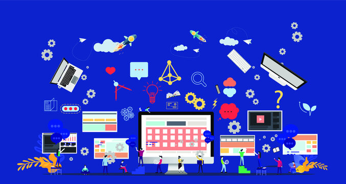 PROGRAMMER Man and woman think analyze creative work, flat design illustration Creativity modern Idea and Concept Vector.