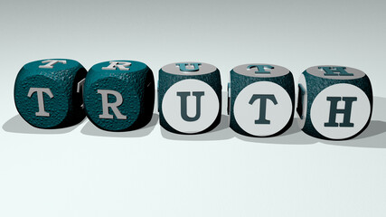 crosswords of TRUTH arranged by cubic letters on a mirror floor, concept meaning and presentation. illustration and business