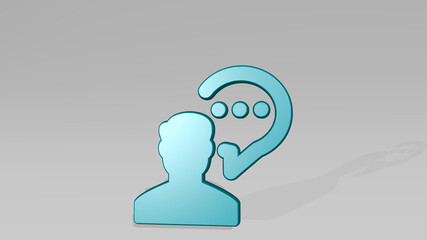 MESSAGES PEOPLE MAN BUBBLE CIRCLE from a perspective with the shadow. A thick sculpture made of metallic materials of 3D rendering. illustration and background